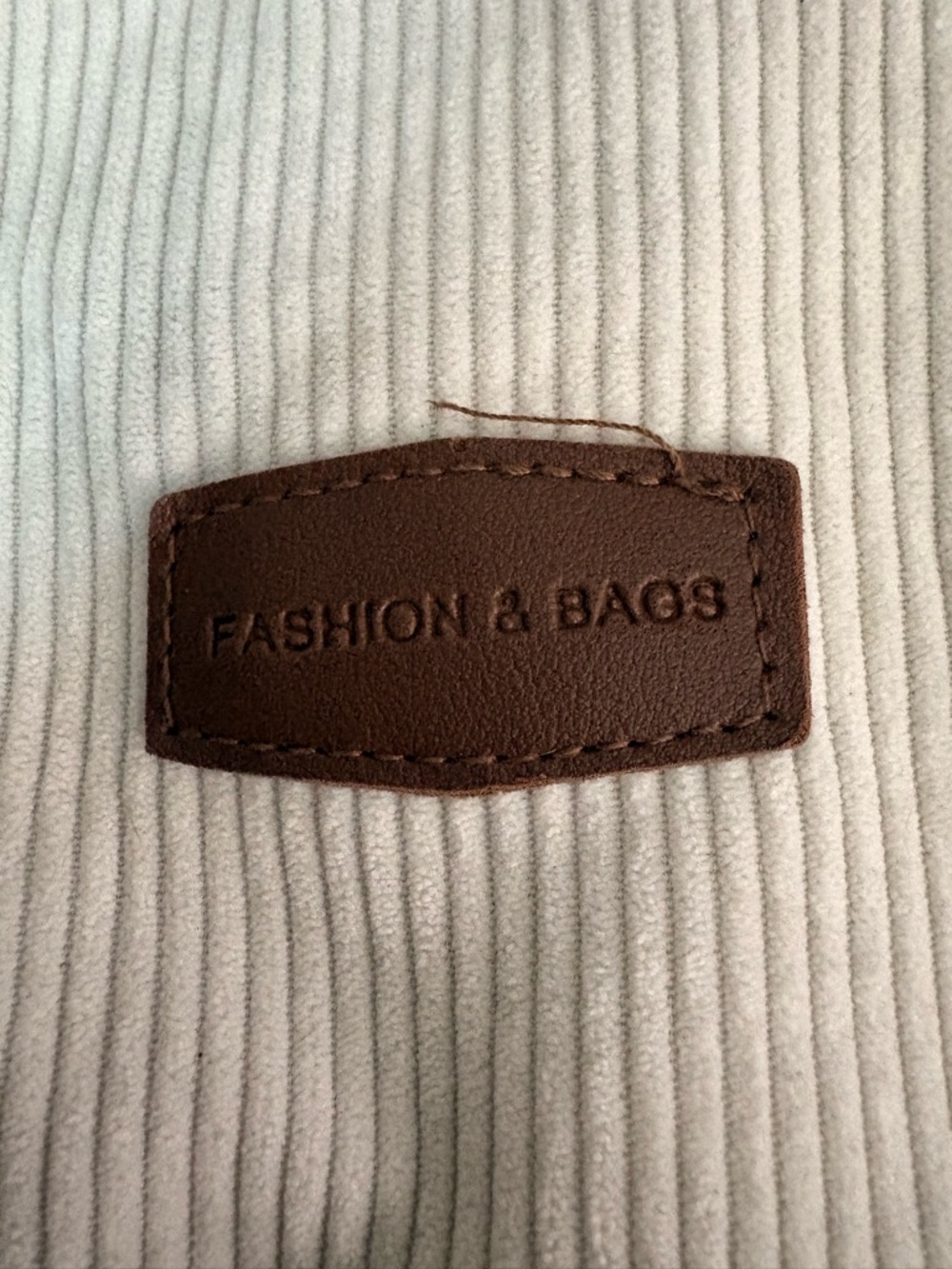 Cream Corduroy Hobo Bag with Leather Patch - Picture 2 of 4